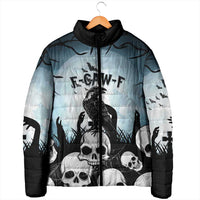 Personalized Funny Halloween F’Caw Raven Padded Jacket Black Bird Crow With Skulls - Wonder Print Shop