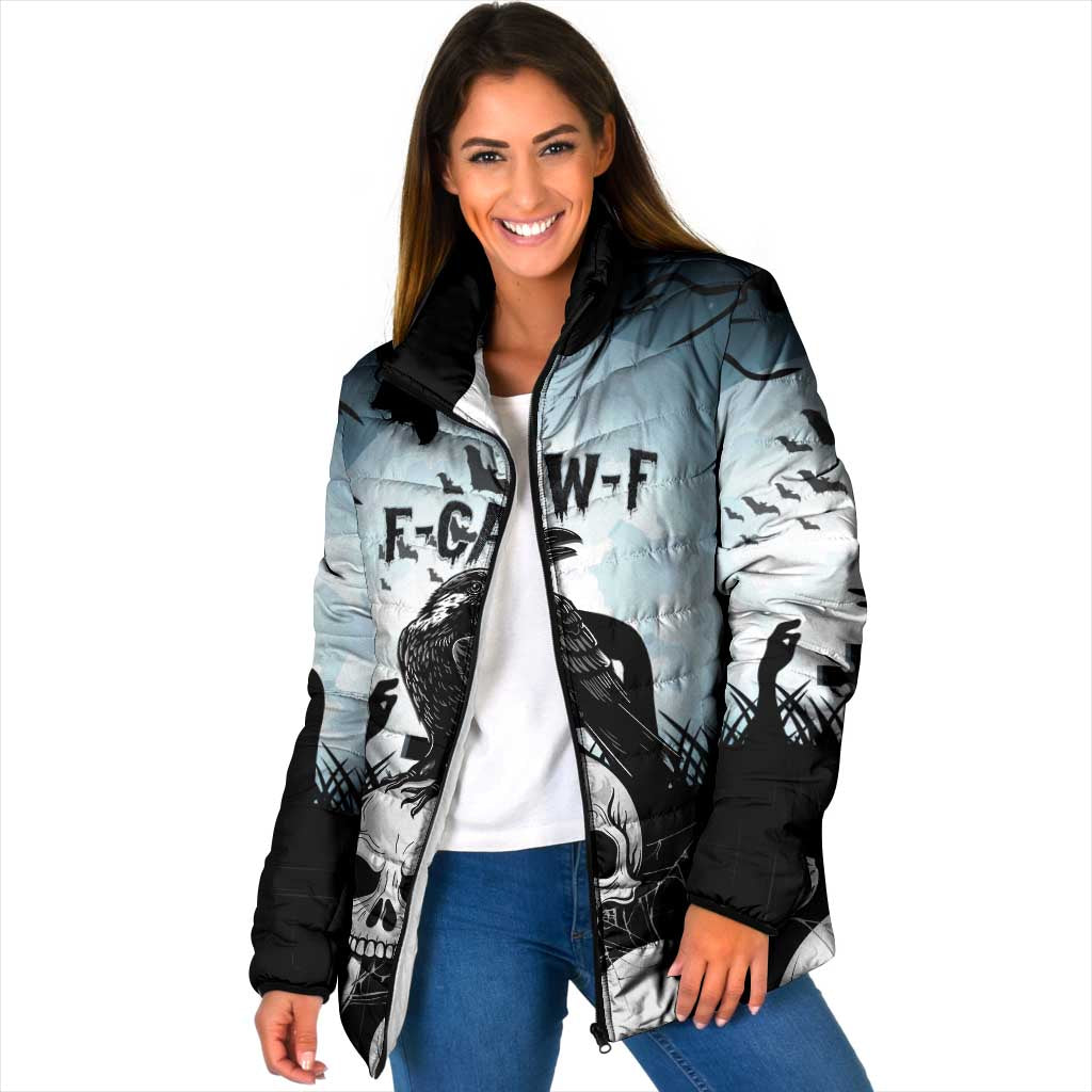 Personalized Funny Halloween F’Caw Raven Padded Jacket Black Bird Crow With Skulls - Wonder Print Shop