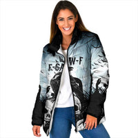 Personalized Funny Halloween F’Caw Raven Padded Jacket Black Bird Crow With Skulls - Wonder Print Shop