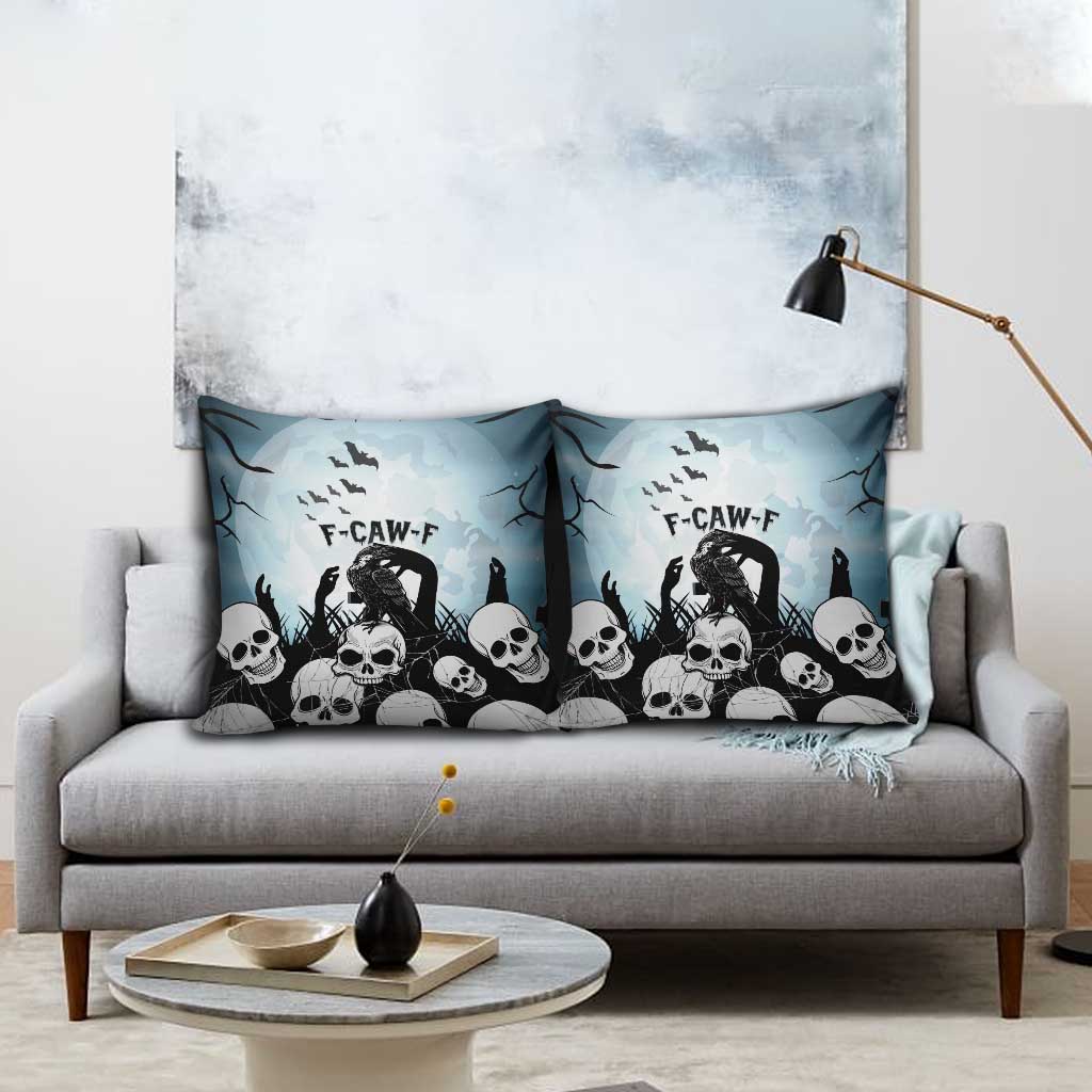 Funny Halloween F’Caw Raven Pillow Cover Black Bird Crow With Skulls - Wonder Print Shop
