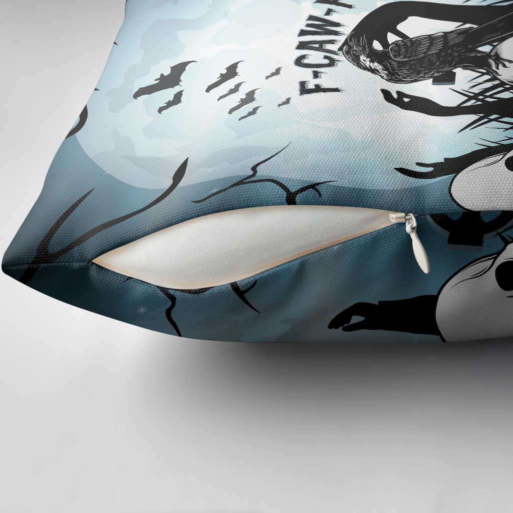Funny Halloween F’Caw Raven Pillow Cover Black Bird Crow With Skulls - Wonder Print Shop