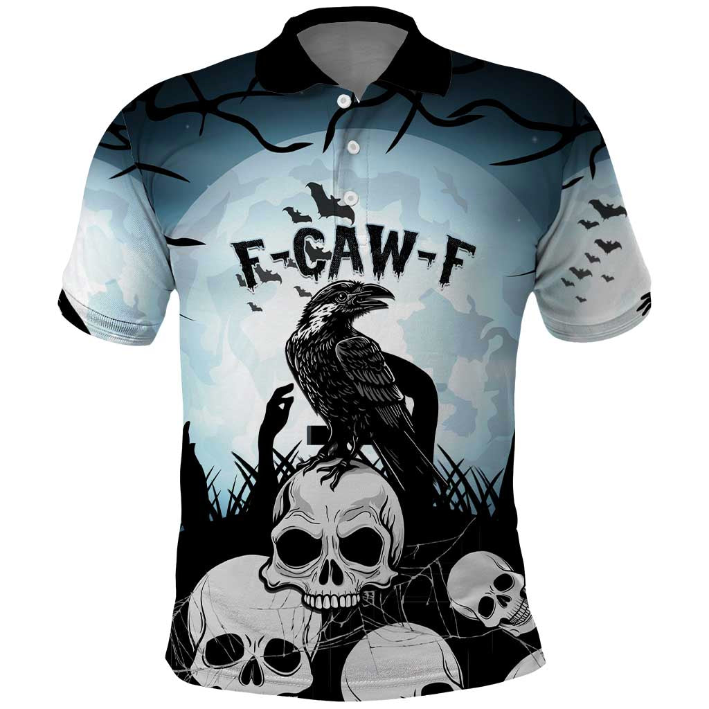 Personalized Funny Halloween F’Caw Raven Polo Shirt Black Bird Crow With Skulls - Wonder Print Shop