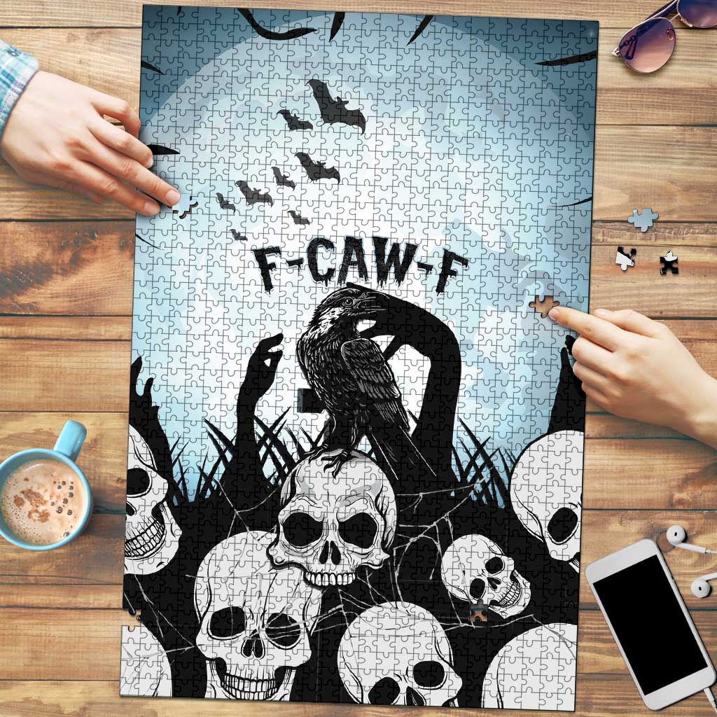 Funny Halloween F’Caw Raven Puzzle Black Bird Crow With Skulls - Wonder Print Shop