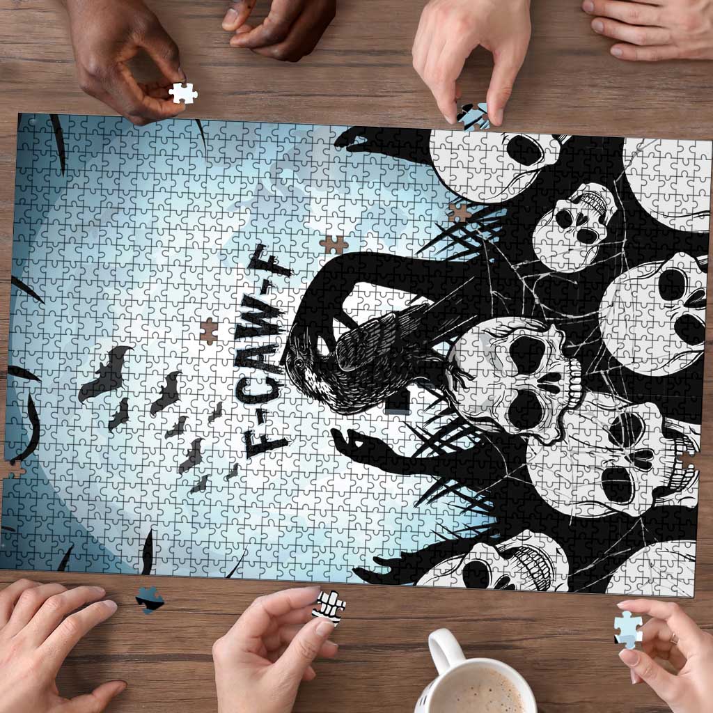 Funny Halloween F’Caw Raven Puzzle Black Bird Crow With Skulls - Wonder Print Shop