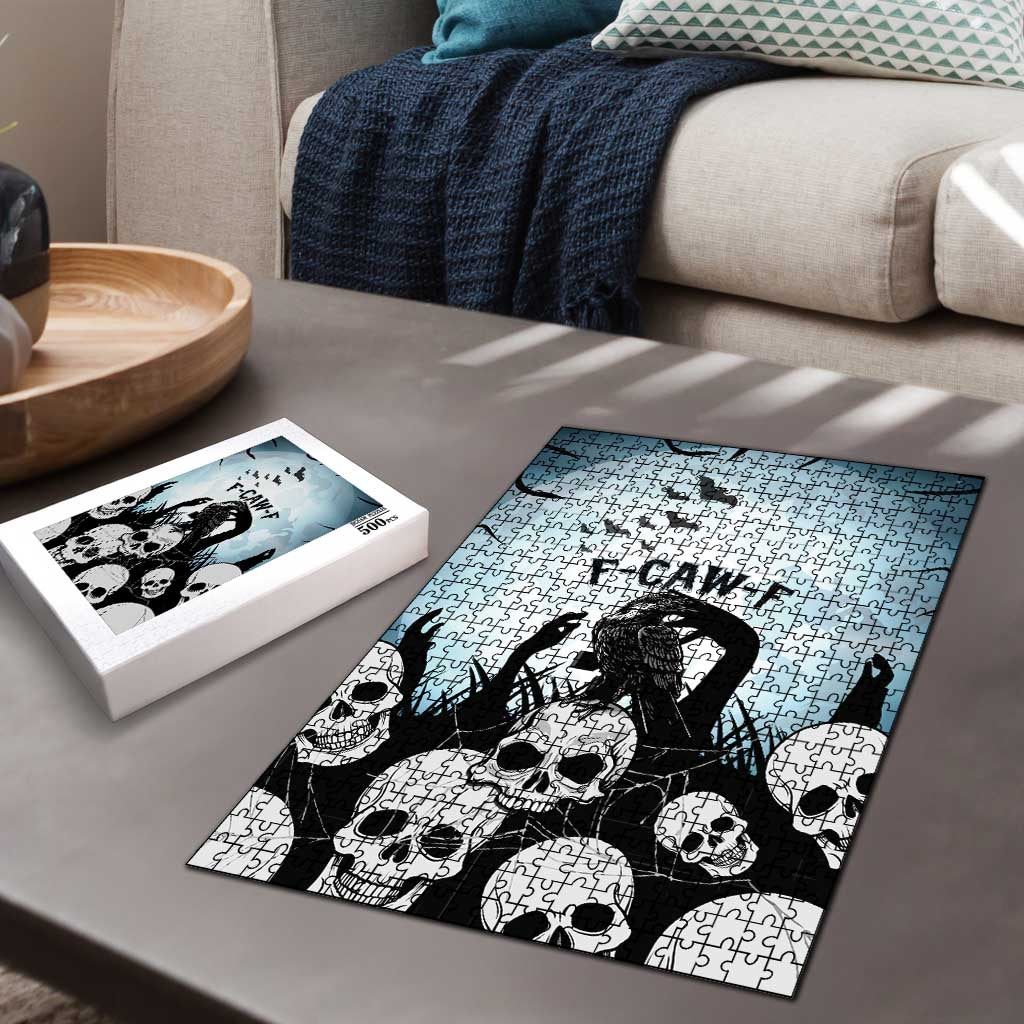 Funny Halloween F’Caw Raven Puzzle Black Bird Crow With Skulls - Wonder Print Shop