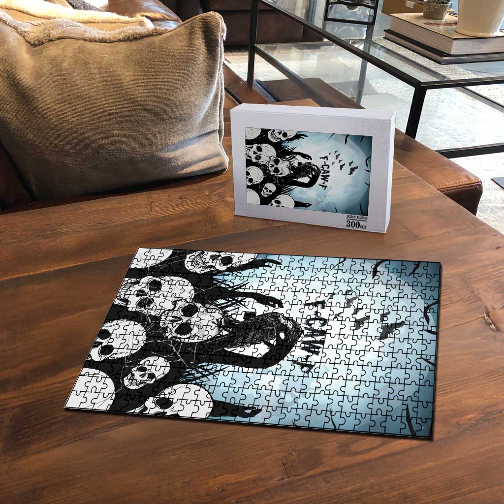 Funny Halloween F’Caw Raven Puzzle Black Bird Crow With Skulls - Wonder Print Shop