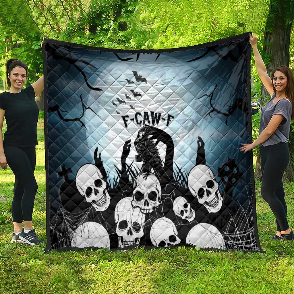 Funny Halloween F’Caw Raven Quilt Black Bird Crow With Skulls - Wonder Print Shop