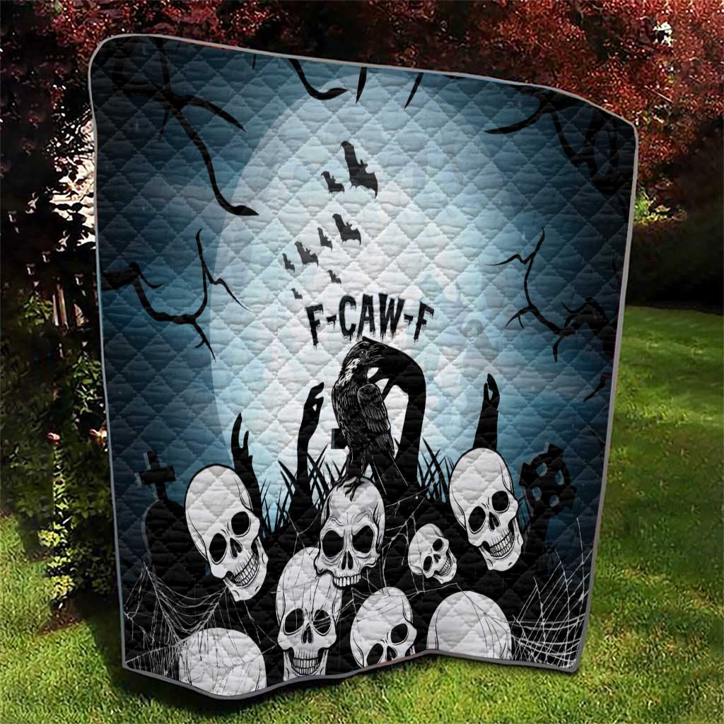 Funny Halloween F’Caw Raven Quilt Black Bird Crow With Skulls - Wonder Print Shop