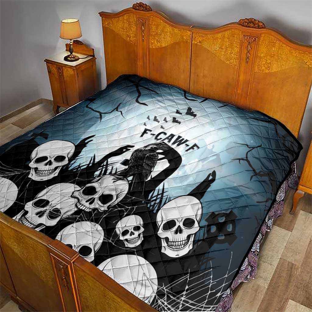 Funny Halloween F’Caw Raven Quilt Black Bird Crow With Skulls - Wonder Print Shop