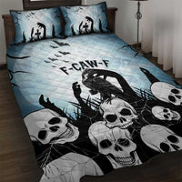 Funny Halloween F’Caw Raven Quilt Bed Set Black Bird Crow With Skulls - Wonder Print Shop