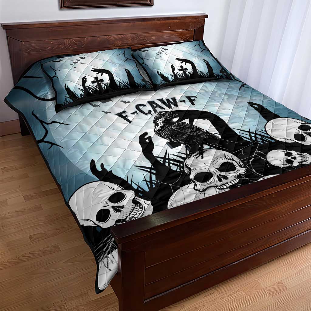 Funny Halloween F’Caw Raven Quilt Bed Set Black Bird Crow With Skulls - Wonder Print Shop