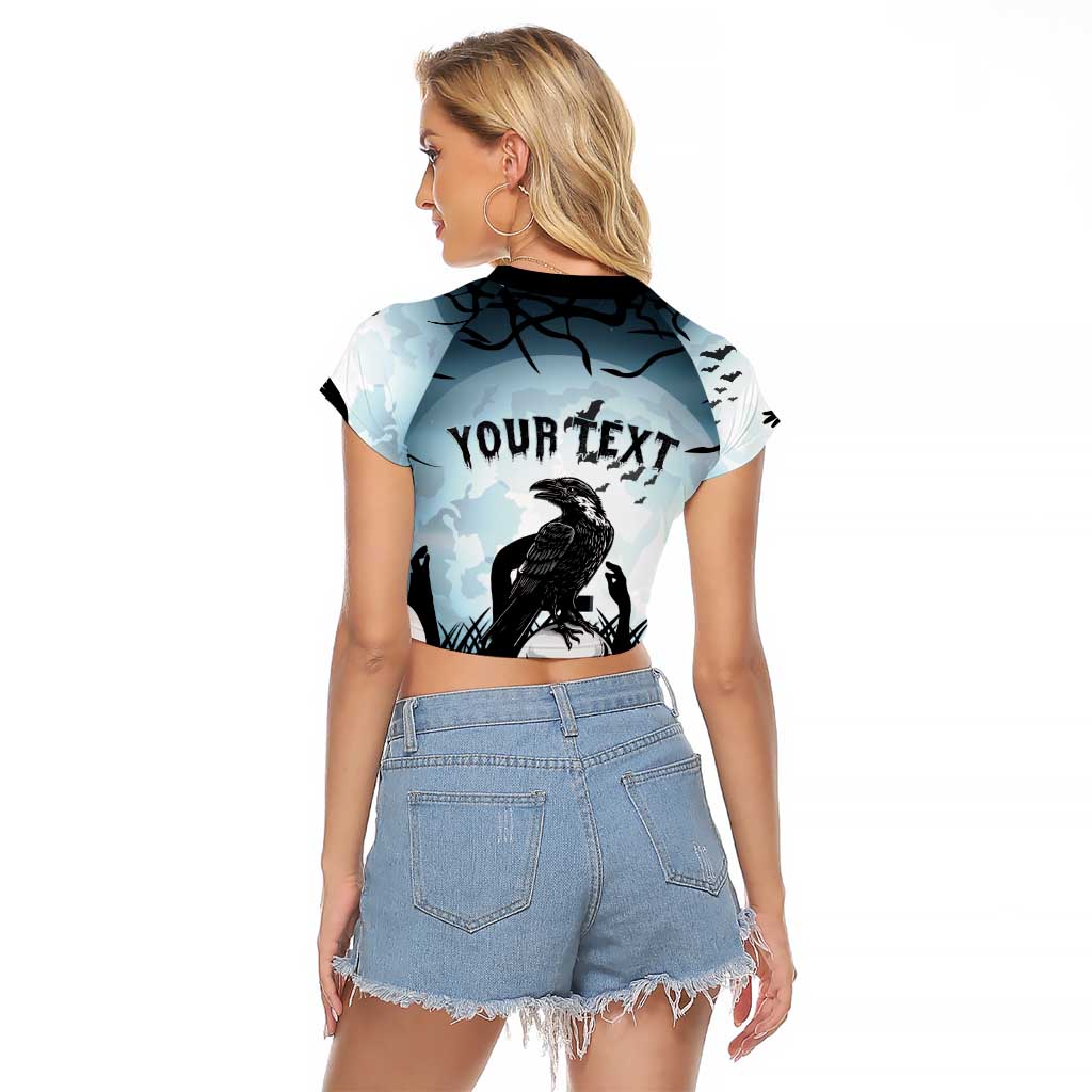 Personalized Funny Halloween F’Caw Raven Raglan Cropped T Shirt Black Bird Crow With Skulls - Wonder Print Shop