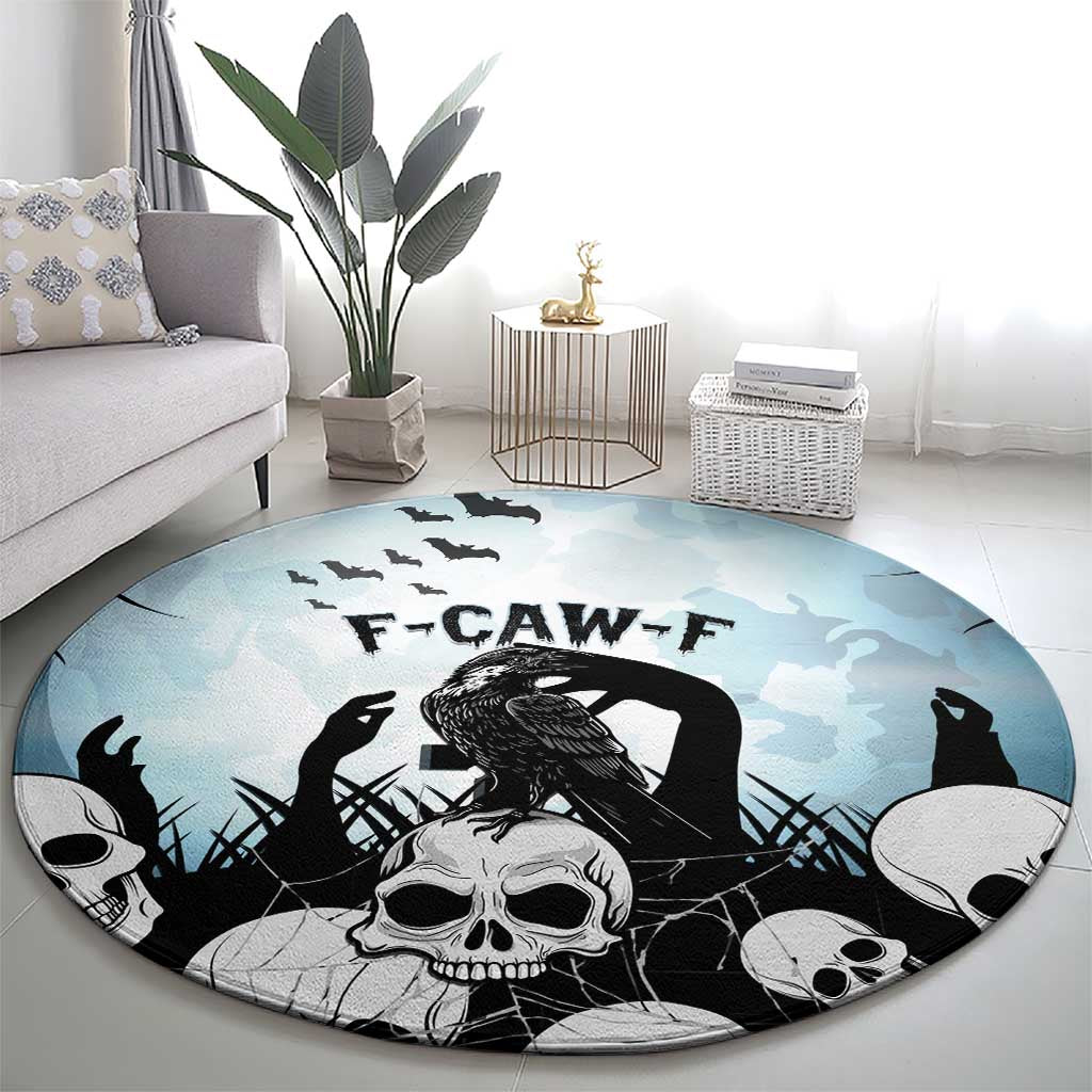 Funny Halloween F’Caw Raven Round Carpet Black Bird Crow With Skulls - Wonder Print Shop
