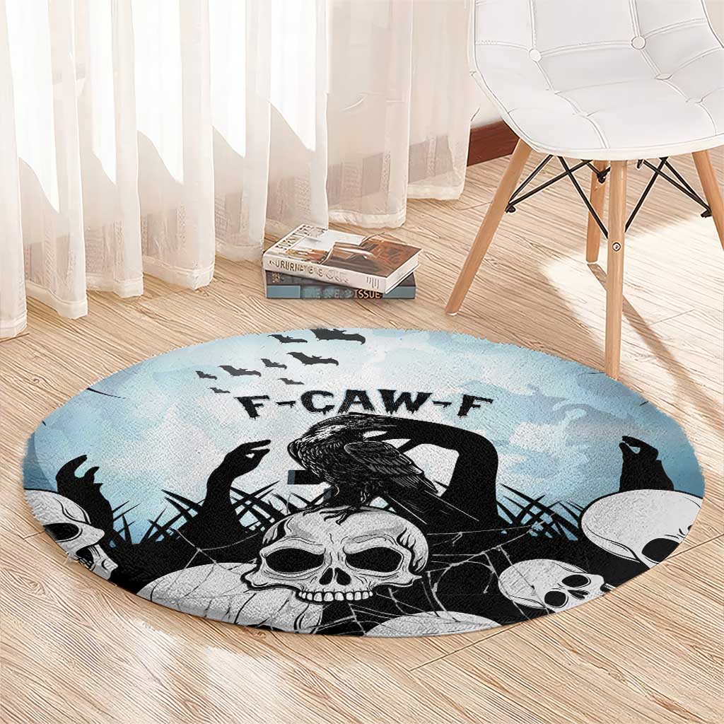 Funny Halloween F’Caw Raven Round Carpet Black Bird Crow With Skulls - Wonder Print Shop