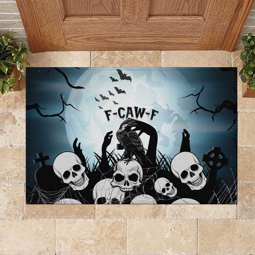 Funny Halloween F’Caw Raven Rubber Doormat Black Bird Crow With Skulls - Wonder Print Shop