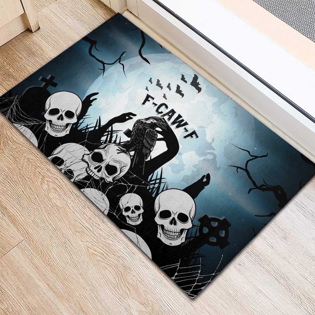 Funny Halloween F’Caw Raven Rubber Doormat Black Bird Crow With Skulls - Wonder Print Shop