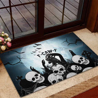 Funny Halloween F’Caw Raven Rubber Doormat Black Bird Crow With Skulls - Wonder Print Shop