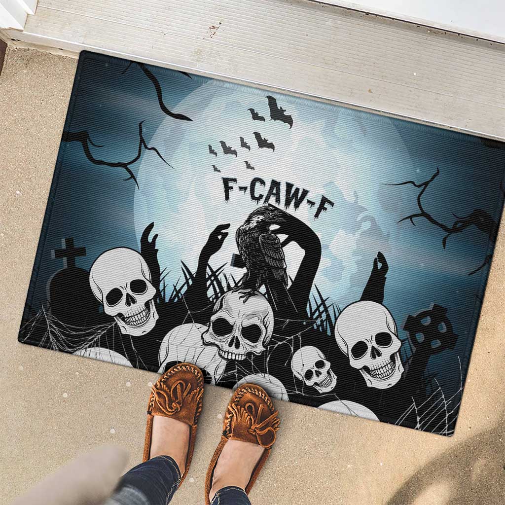 Funny Halloween F’Caw Raven Rubber Doormat Black Bird Crow With Skulls - Wonder Print Shop