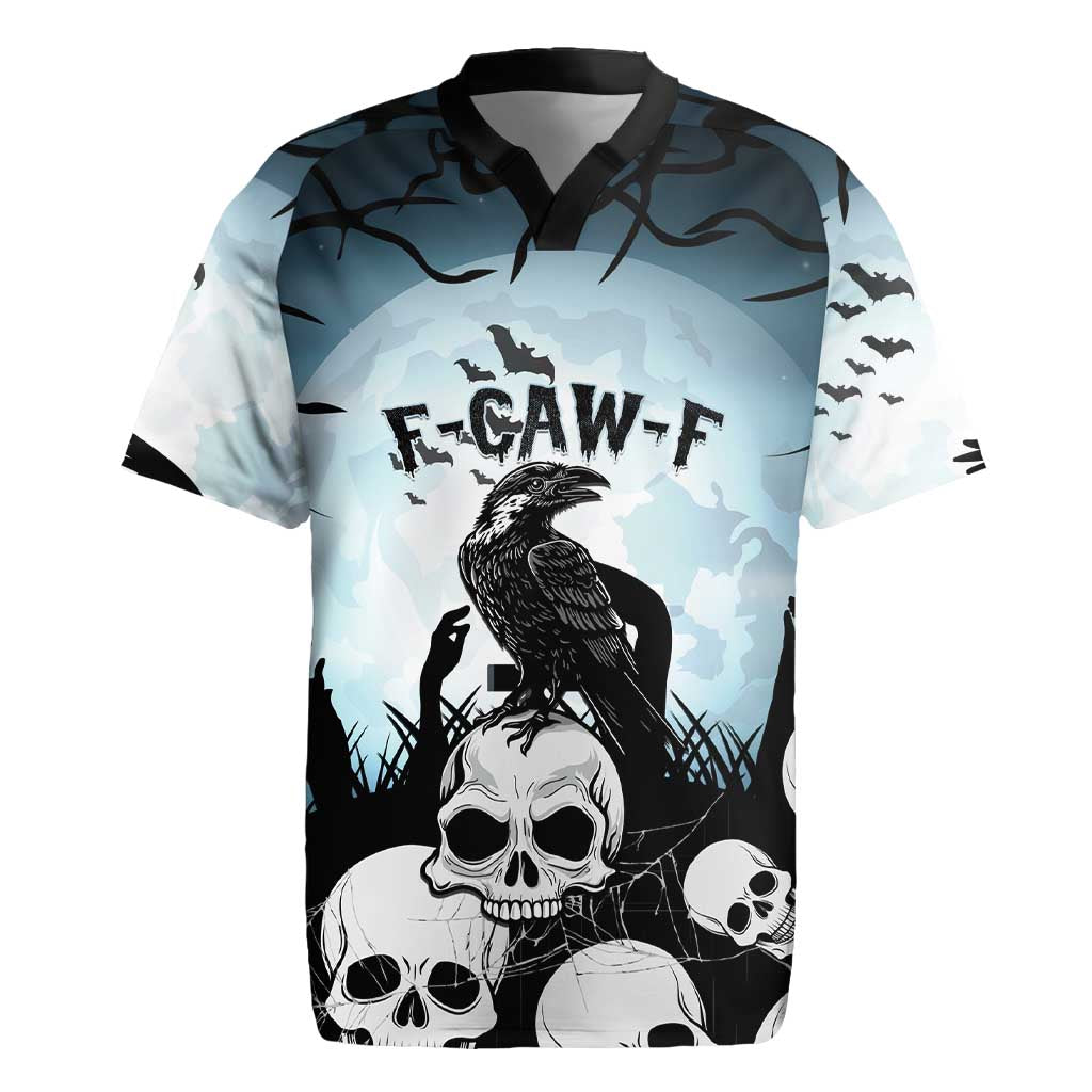 Personalized Funny Halloween F’Caw Raven Rugby Jersey Black Bird Crow With Skulls - Wonder Print Shop