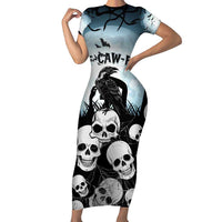 Personalized Funny Halloween F’Caw Raven Short Sleeve Bodycon Dress Black Bird Crow With Skulls - Wonder Print Shop