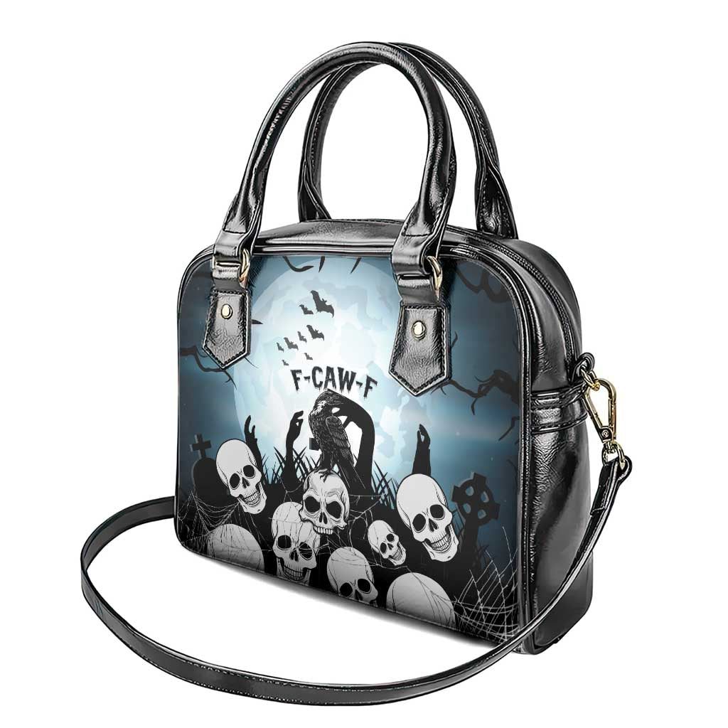 Funny Halloween F’Caw Raven Shoulder Handbag Black Bird Crow With Skulls - Wonder Print Shop