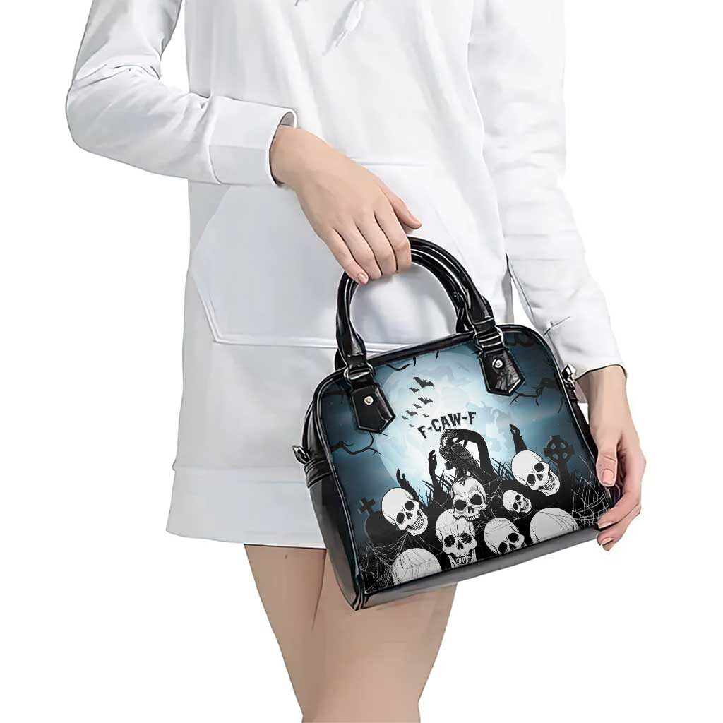 Funny Halloween F’Caw Raven Shoulder Handbag Black Bird Crow With Skulls - Wonder Print Shop