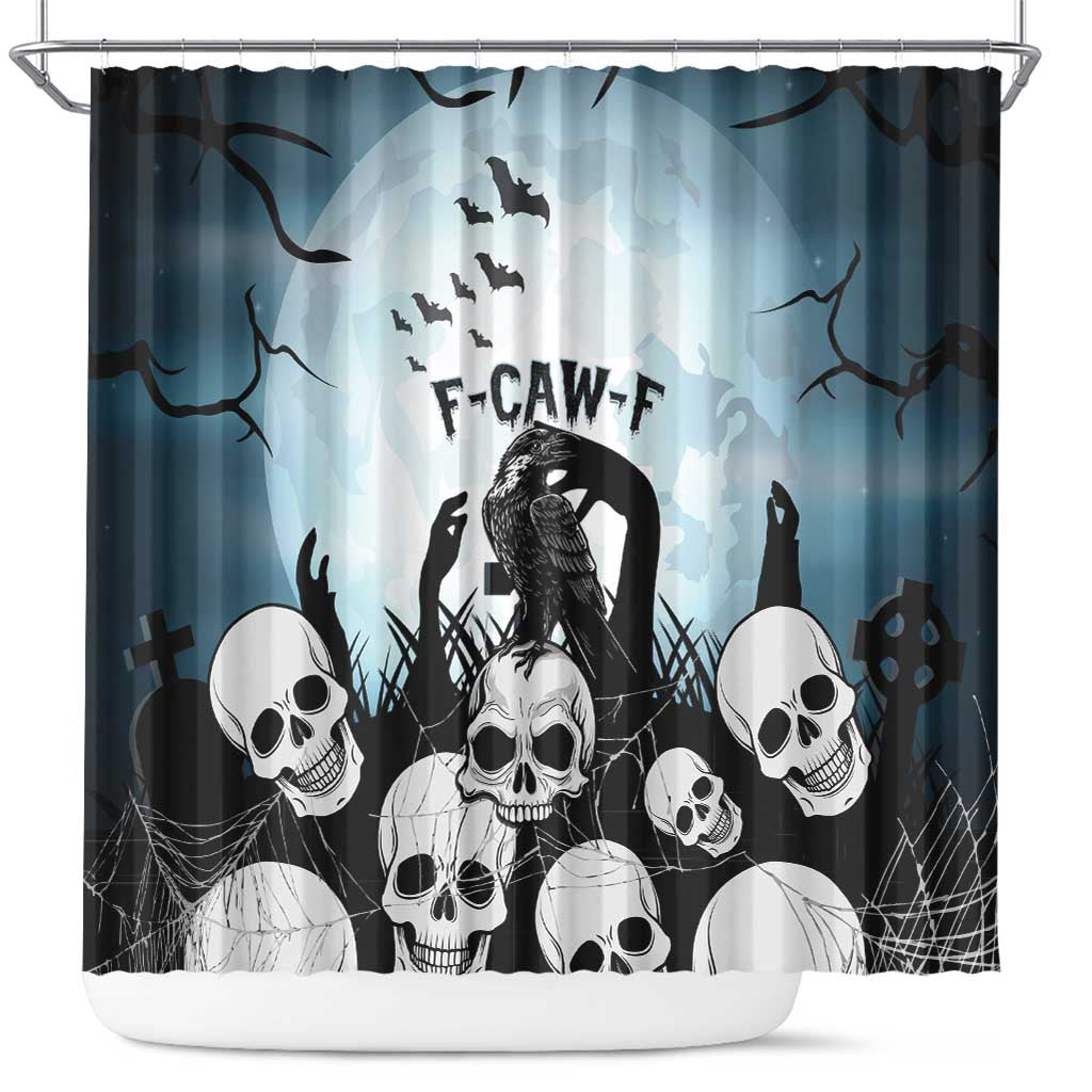 Funny Halloween F’Caw Raven Shower Curtain Black Bird Crow With Skulls - Wonder Print Shop