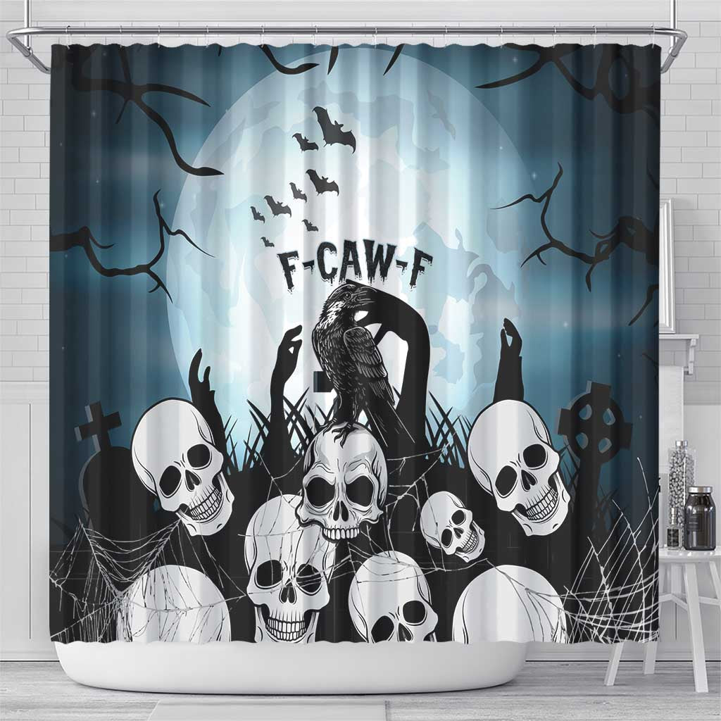 Funny Halloween F’Caw Raven Shower Curtain Black Bird Crow With Skulls - Wonder Print Shop