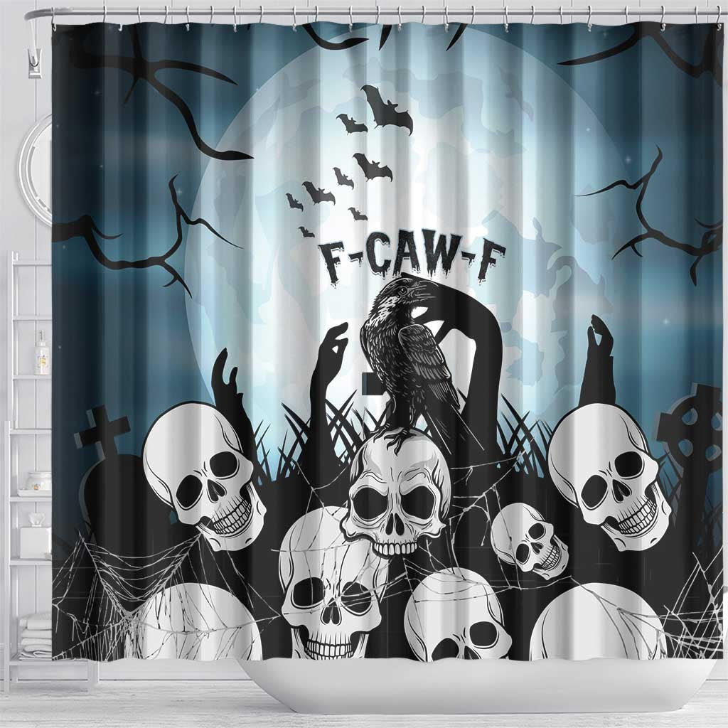 Funny Halloween F’Caw Raven Shower Curtain Black Bird Crow With Skulls - Wonder Print Shop