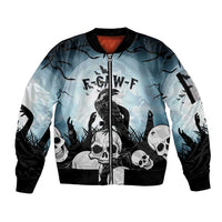 Personalized Funny Halloween F’Caw Raven Sleeve Zip Bomber Jacket Black Bird Crow With Skulls - Wonder Print Shop