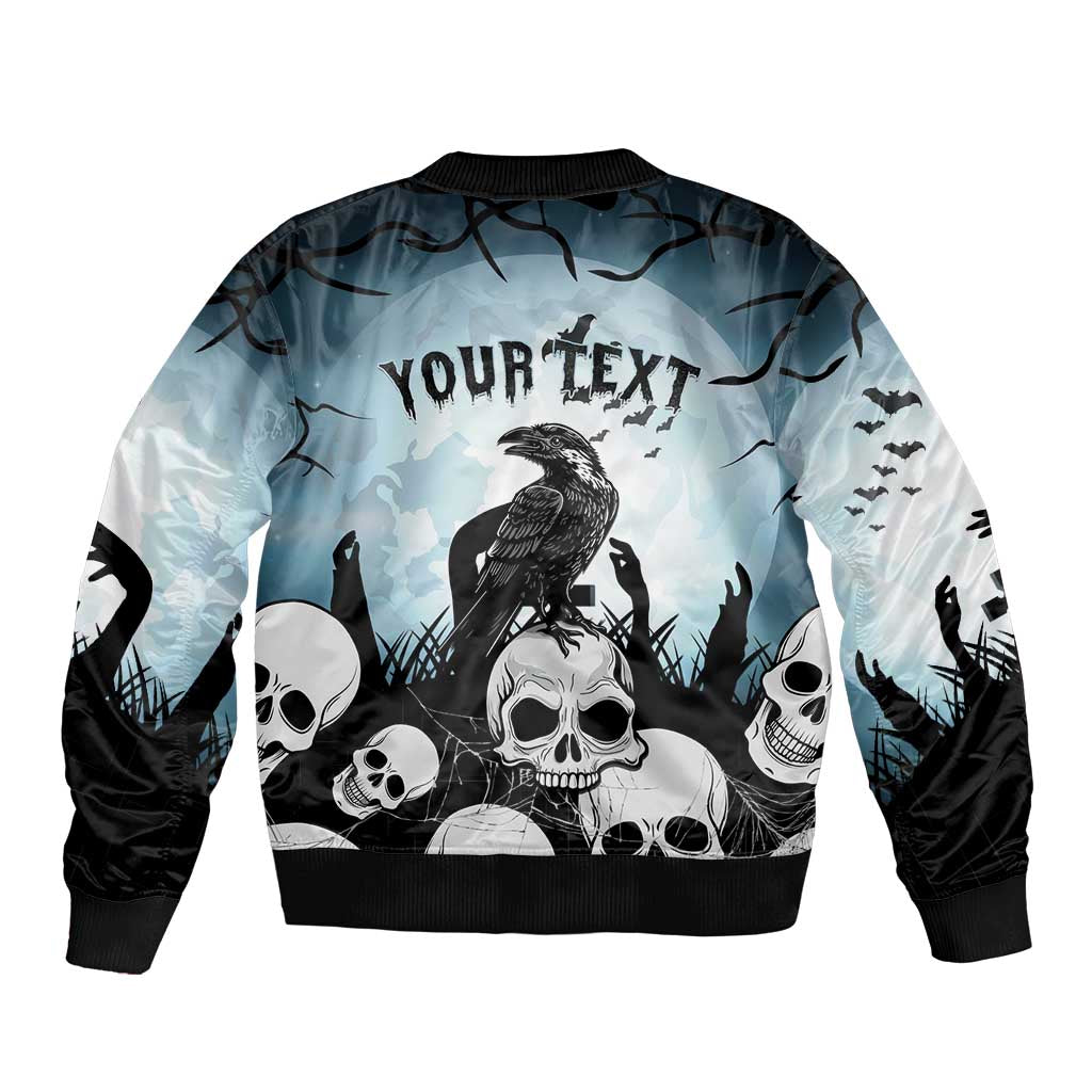 Personalized Funny Halloween F’Caw Raven Sleeve Zip Bomber Jacket Black Bird Crow With Skulls - Wonder Print Shop