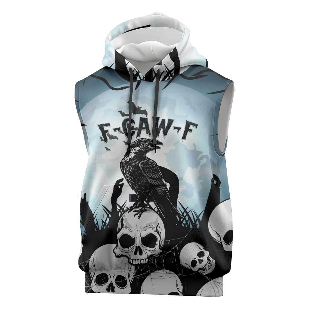 Personalized Funny Halloween F’Caw Raven Sleeveless Hoodie Black Bird Crow With Skulls - Wonder Print Shop
