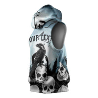 Personalized Funny Halloween F’Caw Raven Sleeveless Hoodie Black Bird Crow With Skulls - Wonder Print Shop