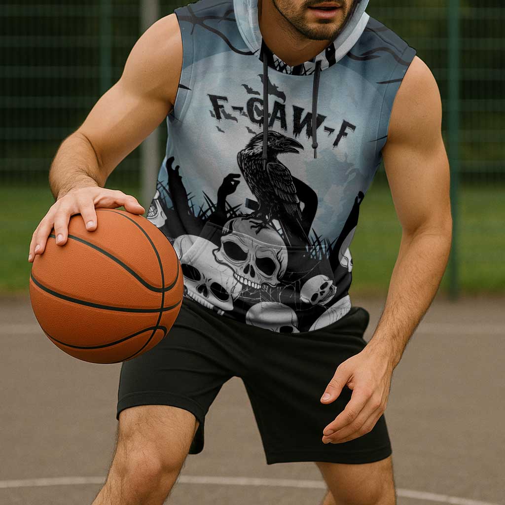 Personalized Funny Halloween F’Caw Raven Sleeveless Hoodie Black Bird Crow With Skulls - Wonder Print Shop