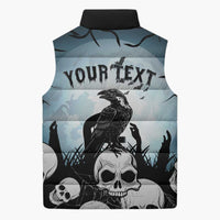 Personalized Funny Halloween F’Caw Raven Sleeveless Puffer Jacket Black Bird Crow With Skulls - Wonder Print Shop