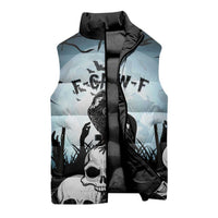 Personalized Funny Halloween F’Caw Raven Sleeveless Puffer Jacket Black Bird Crow With Skulls - Wonder Print Shop