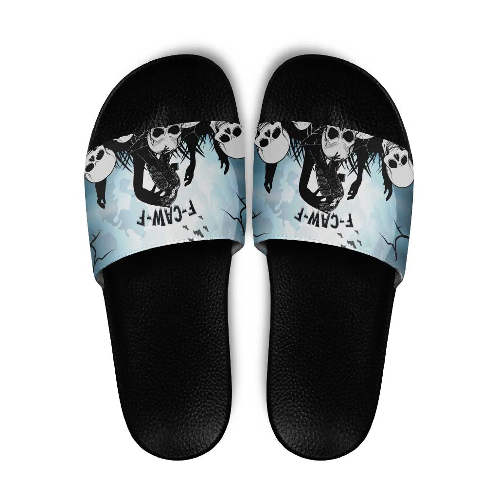 Funny Halloween F’Caw Raven Slide Sandals Black Bird Crow With Skulls - Wonder Print Shop