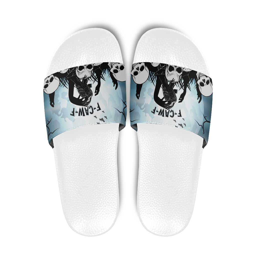Funny Halloween F’Caw Raven Slide Sandals Black Bird Crow With Skulls - Wonder Print Shop