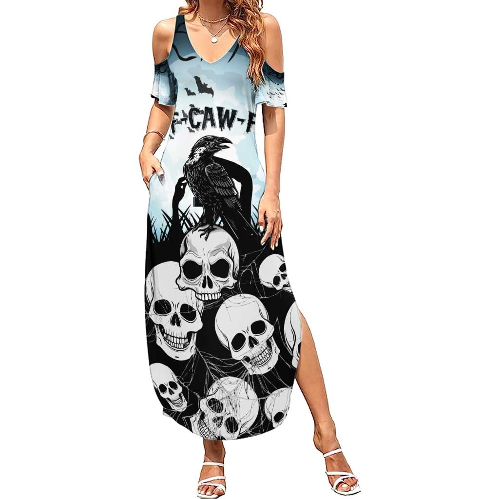 Personalized Funny Halloween F’Caw Raven Summer Maxi Dress Black Bird Crow With Skulls - Wonder Print Shop