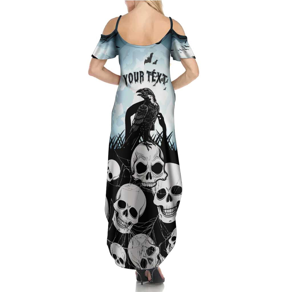 Personalized Funny Halloween F’Caw Raven Summer Maxi Dress Black Bird Crow With Skulls - Wonder Print Shop