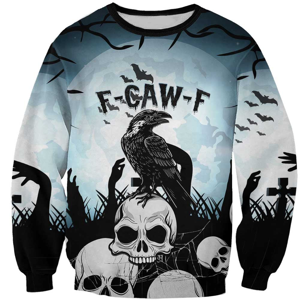 Personalized Funny Halloween F’Caw Raven Sweatshirt Black Bird Crow With Skulls - Wonder Print Shop
