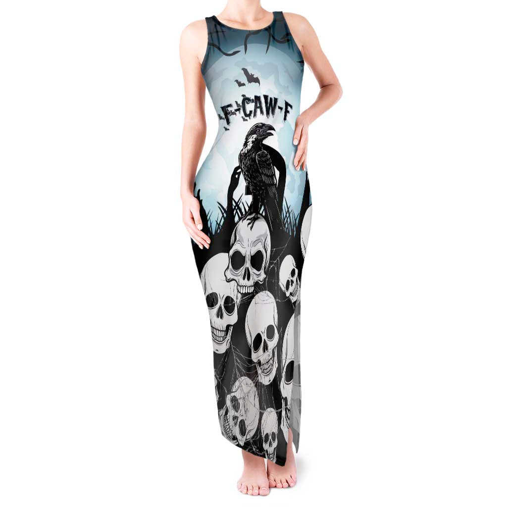 Personalized Funny Halloween F’Caw Raven Tank Maxi Dress Black Bird Crow With Skulls - Wonder Print Shop