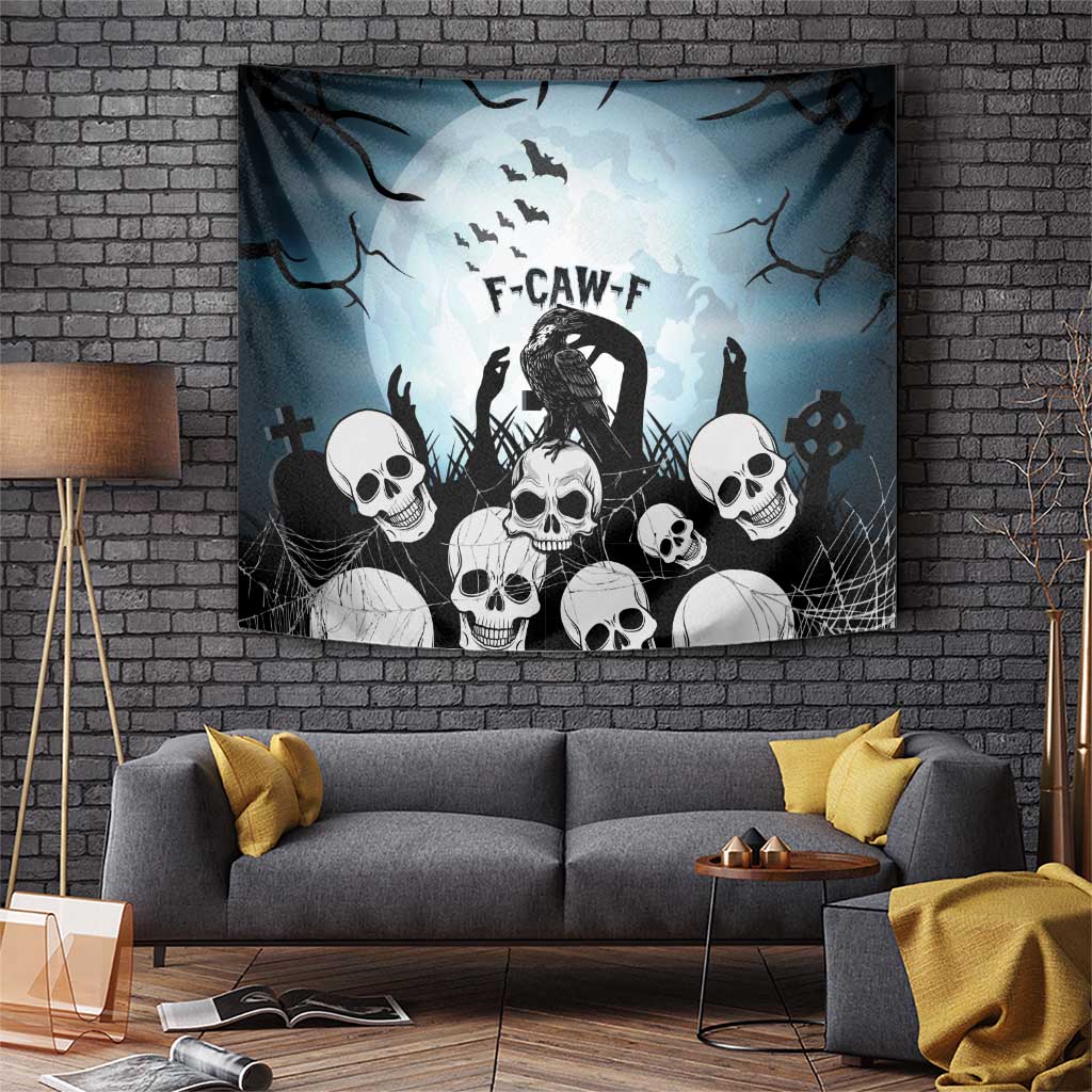 Funny Halloween F’Caw Raven Tapestry Black Bird Crow With Skulls - Wonder Print Shop