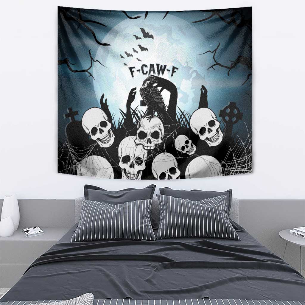 Funny Halloween F’Caw Raven Tapestry Black Bird Crow With Skulls - Wonder Print Shop
