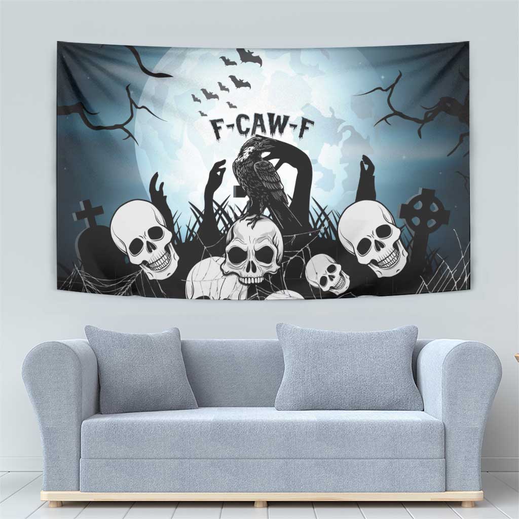 Funny Halloween F’Caw Raven Tapestry Black Bird Crow With Skulls - Wonder Print Shop