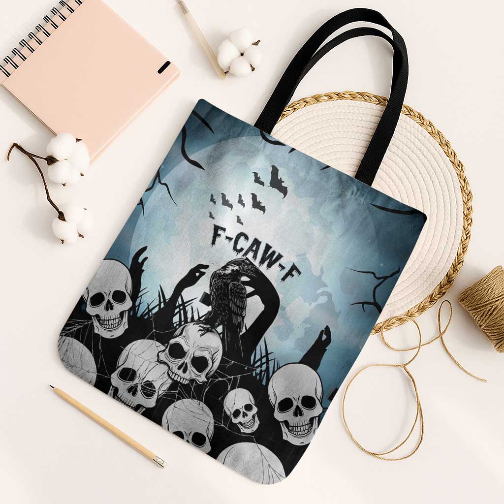 Funny Halloween F’Caw Raven Tote Bag Black Bird Crow With Skulls - Wonder Print Shop