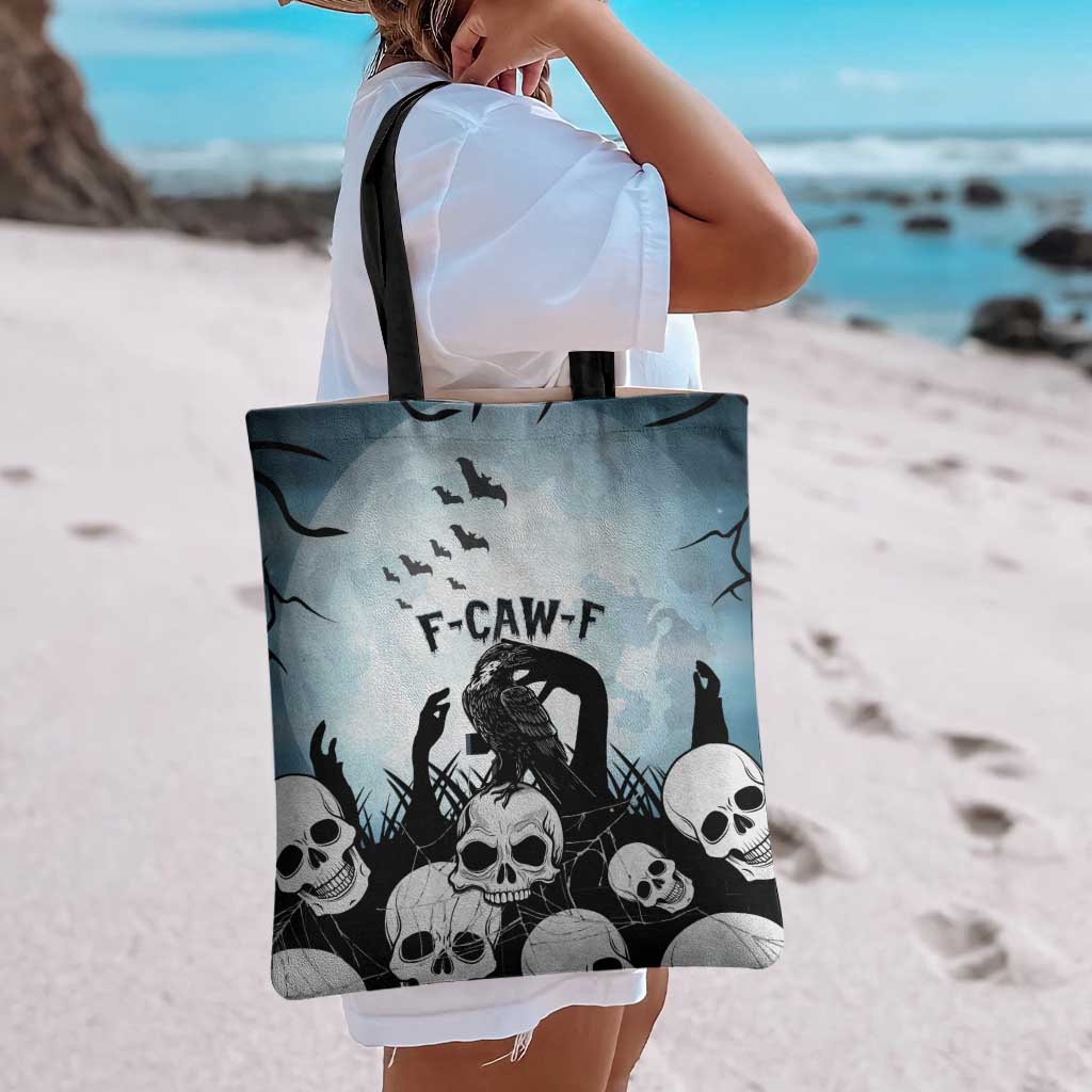 Funny Halloween F’Caw Raven Tote Bag Black Bird Crow With Skulls - Wonder Print Shop