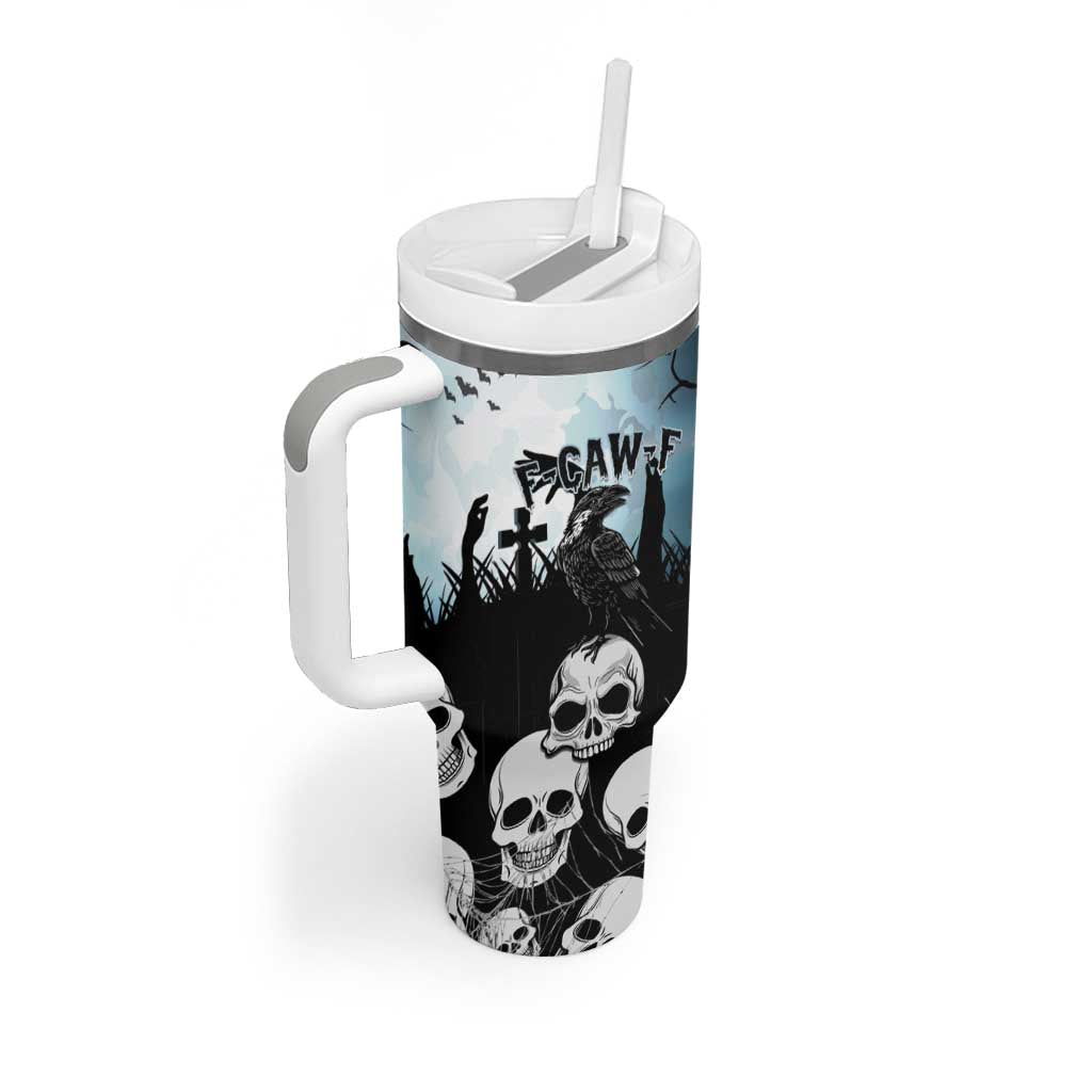 Personalized Funny Halloween F’Caw Raven Tumbler With Handle Black Bird Crow With Skulls - Wonder Print Shop