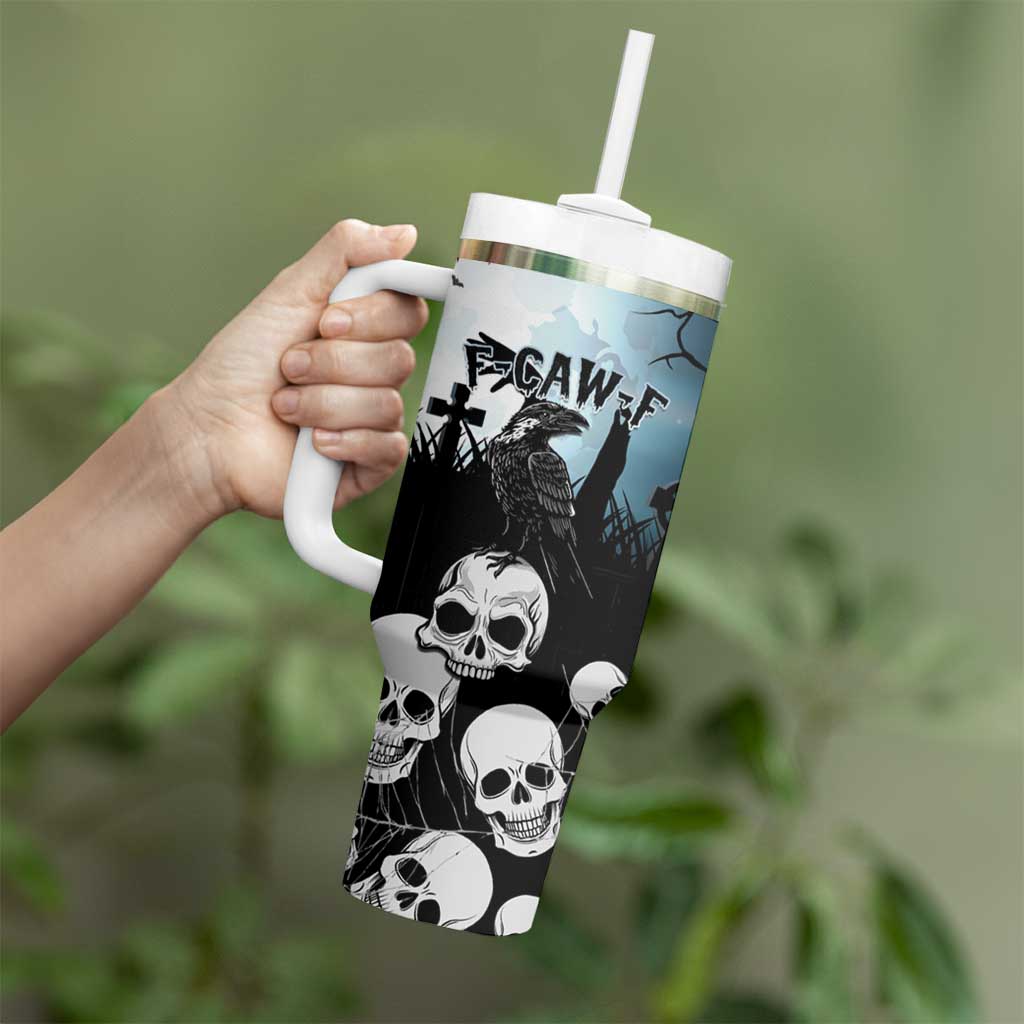 Personalized Funny Halloween F’Caw Raven Tumbler With Handle Black Bird Crow With Skulls - Wonder Print Shop