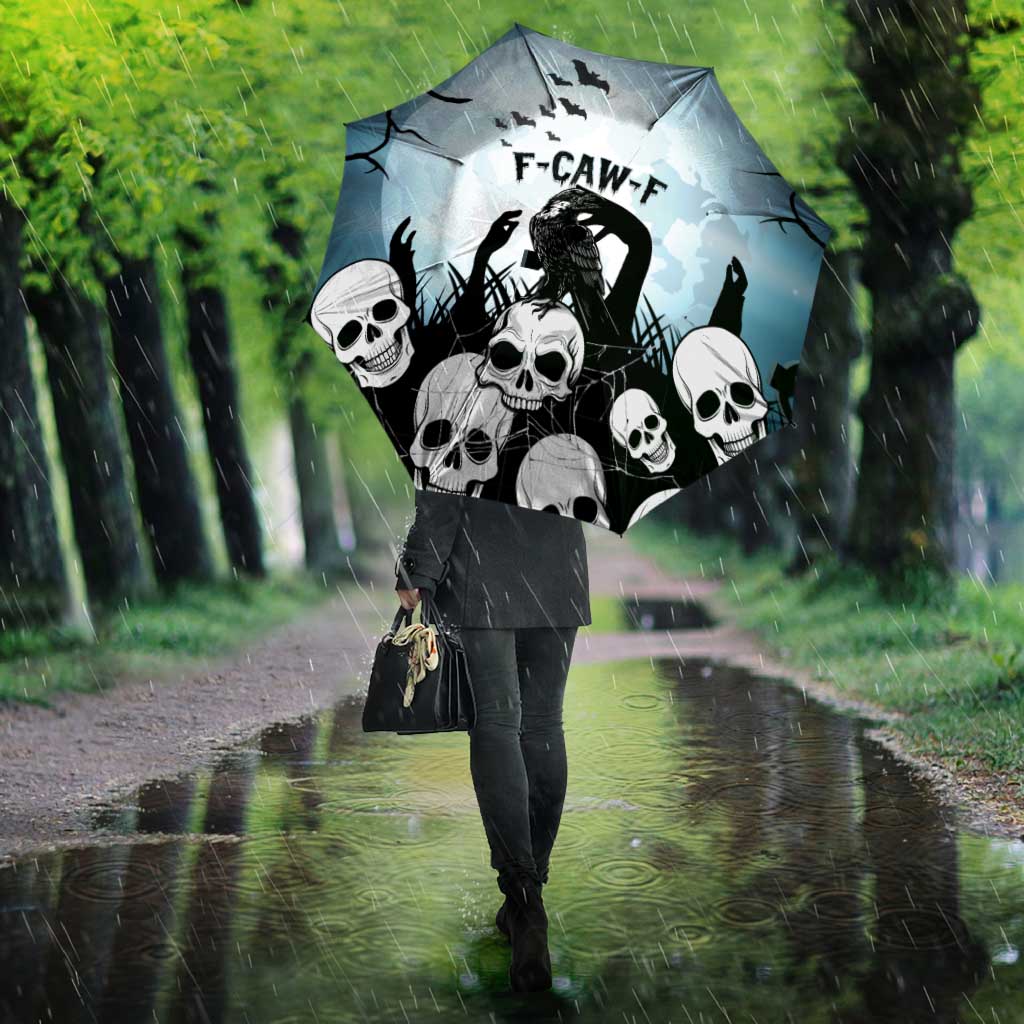 Funny Halloween F’Caw Raven Umbrella Black Bird Crow With Skulls - Wonder Print Shop